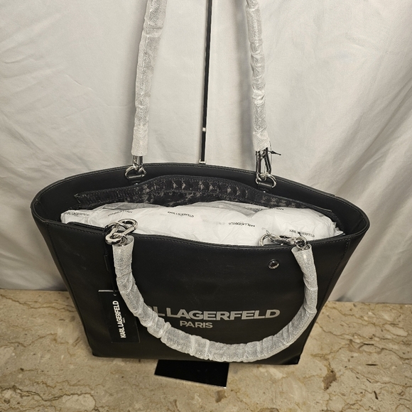 Karl Lagerfeld Paris Adele Black Zipperred Double Handled Tote Bag - Picture 7 of 9